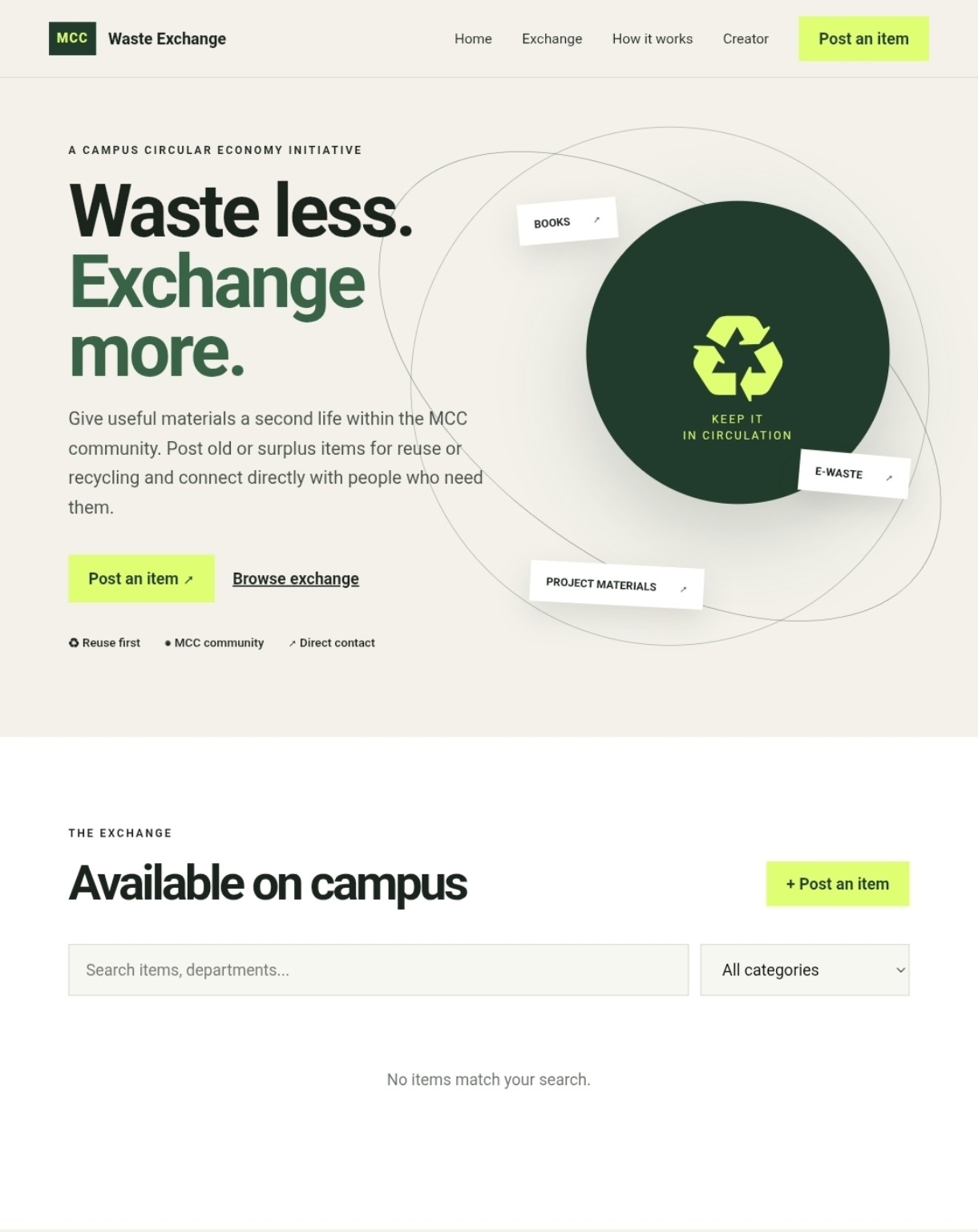MCC Waste Exchange homepage preview